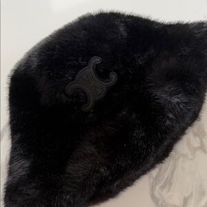 Black Faux Fur Bucket Hat